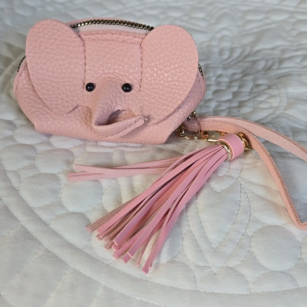 Pink Elephant Coin Purse with Detachable  Keychain.
